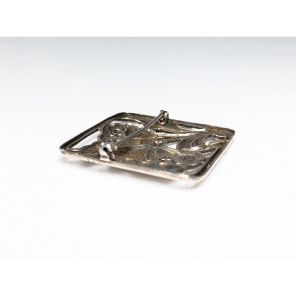 Vintage Danecraft Sterling Silver Poppy brooch, Square flower brooch gift for - Picture 6 of 8